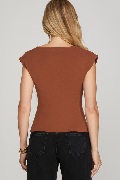  Nova Boat Neck Sleeveless Sweater, Cinnamon