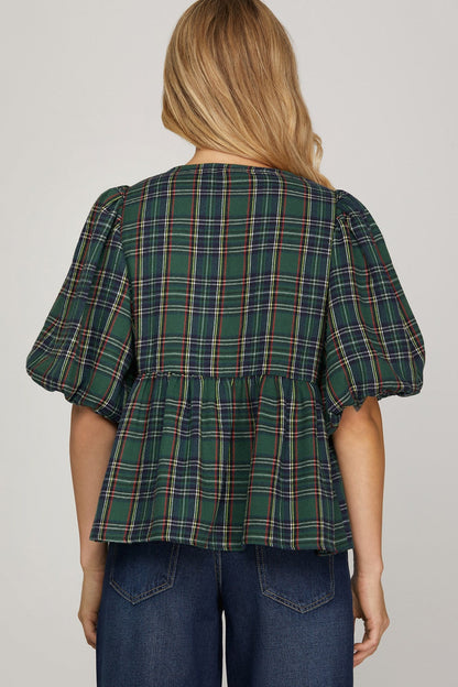  Marjorie Plaid Top, Green