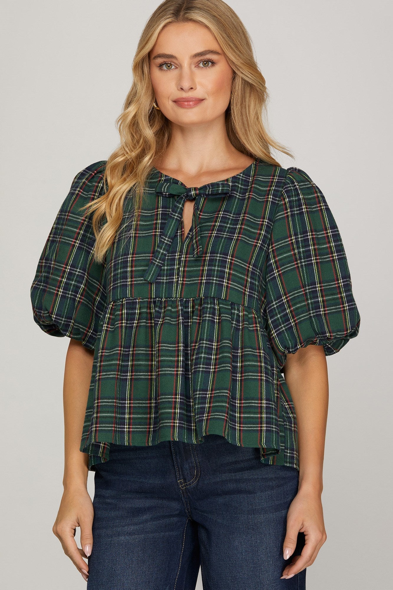  Marjorie Plaid Top, Green