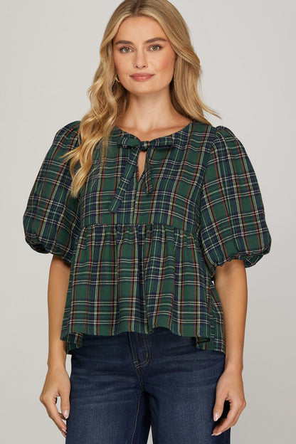  Marjorie Plaid Top, Green