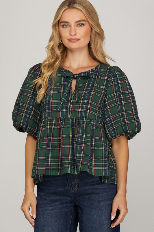  Marjorie Plaid Top, Green