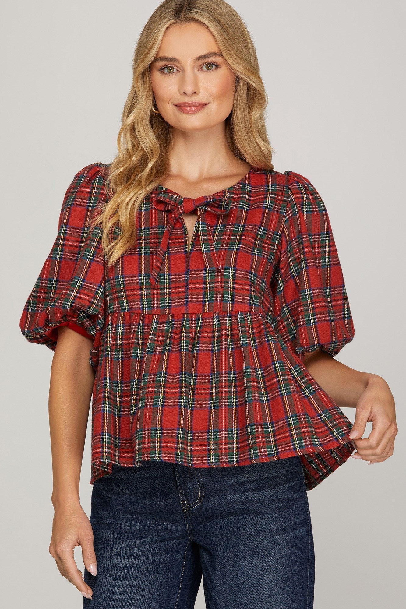  Marjorie Plaid Top, Red