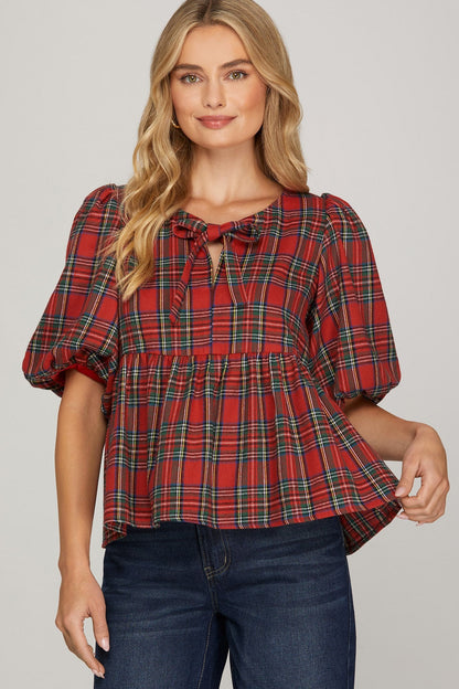  Marjorie Plaid Top, Red