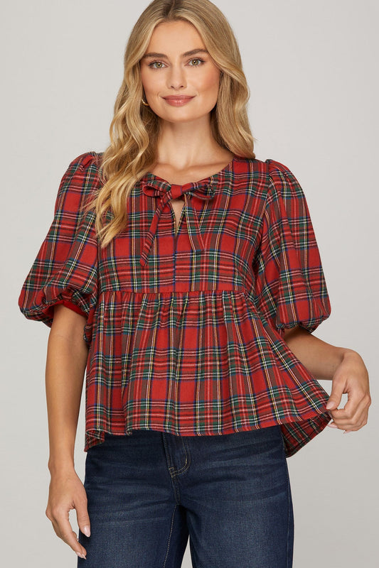  Marjorie Plaid Top, Red
