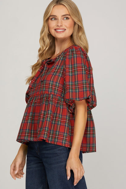  Marjorie Plaid Top, Red