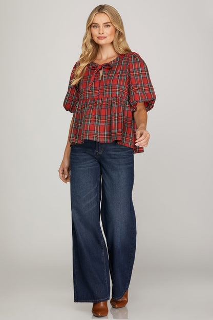  Marjorie Plaid Top, Red