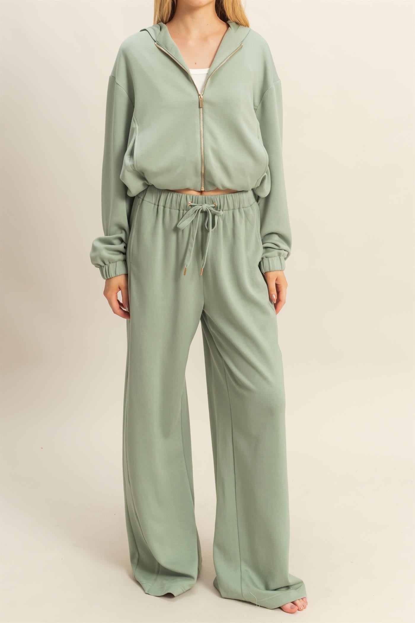  Nora Drawstring Hem Hoodie, Sage Green