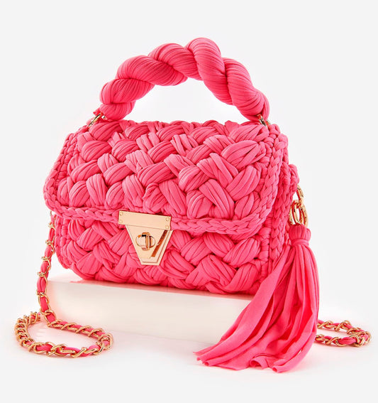  Aspen Woven Crossbody, Hot Pink
