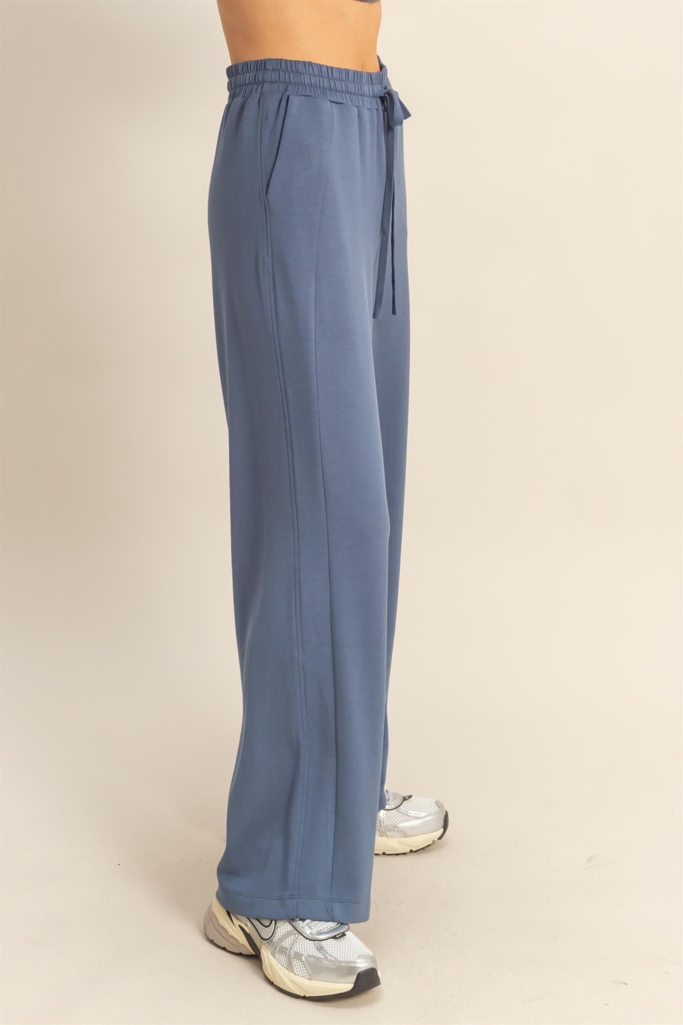  Sloane Wide Leg Knit Pants, Dusty Navy