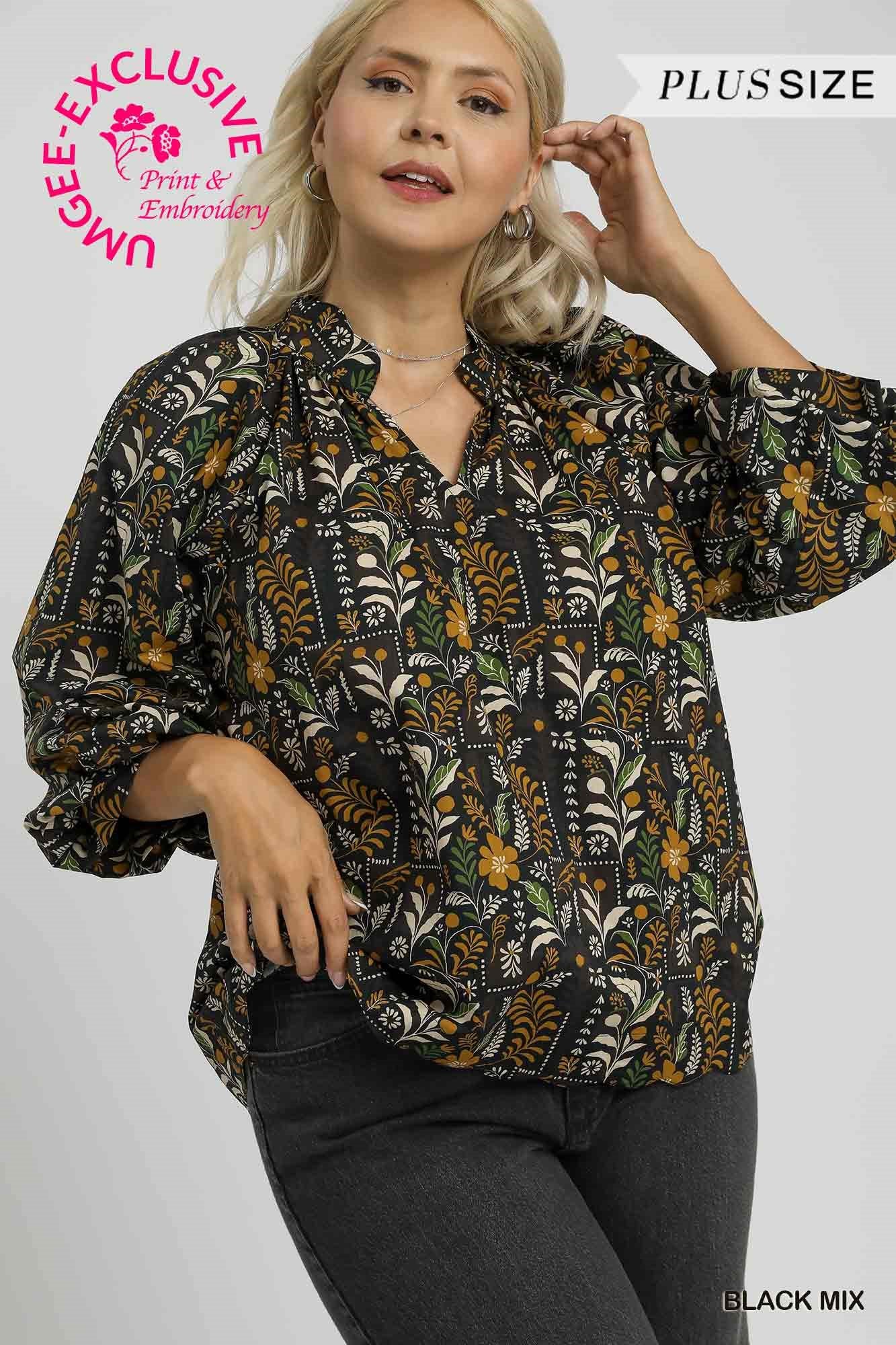  Brianna Printed Blouse, Black Mix | Plus Size