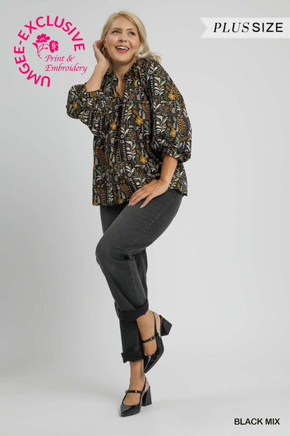  Brianna Printed Blouse, Black Mix | Plus Size