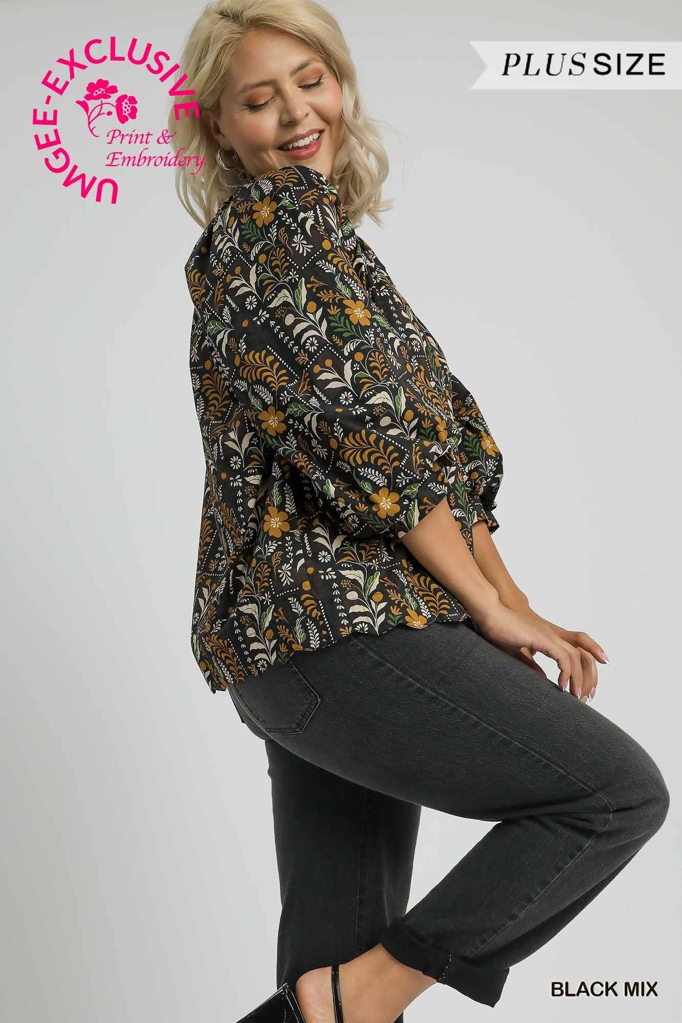  Brianna Printed Blouse, Black Mix | Plus Size