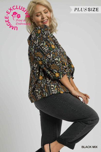  Brianna Printed Blouse, Black Mix | Plus Size