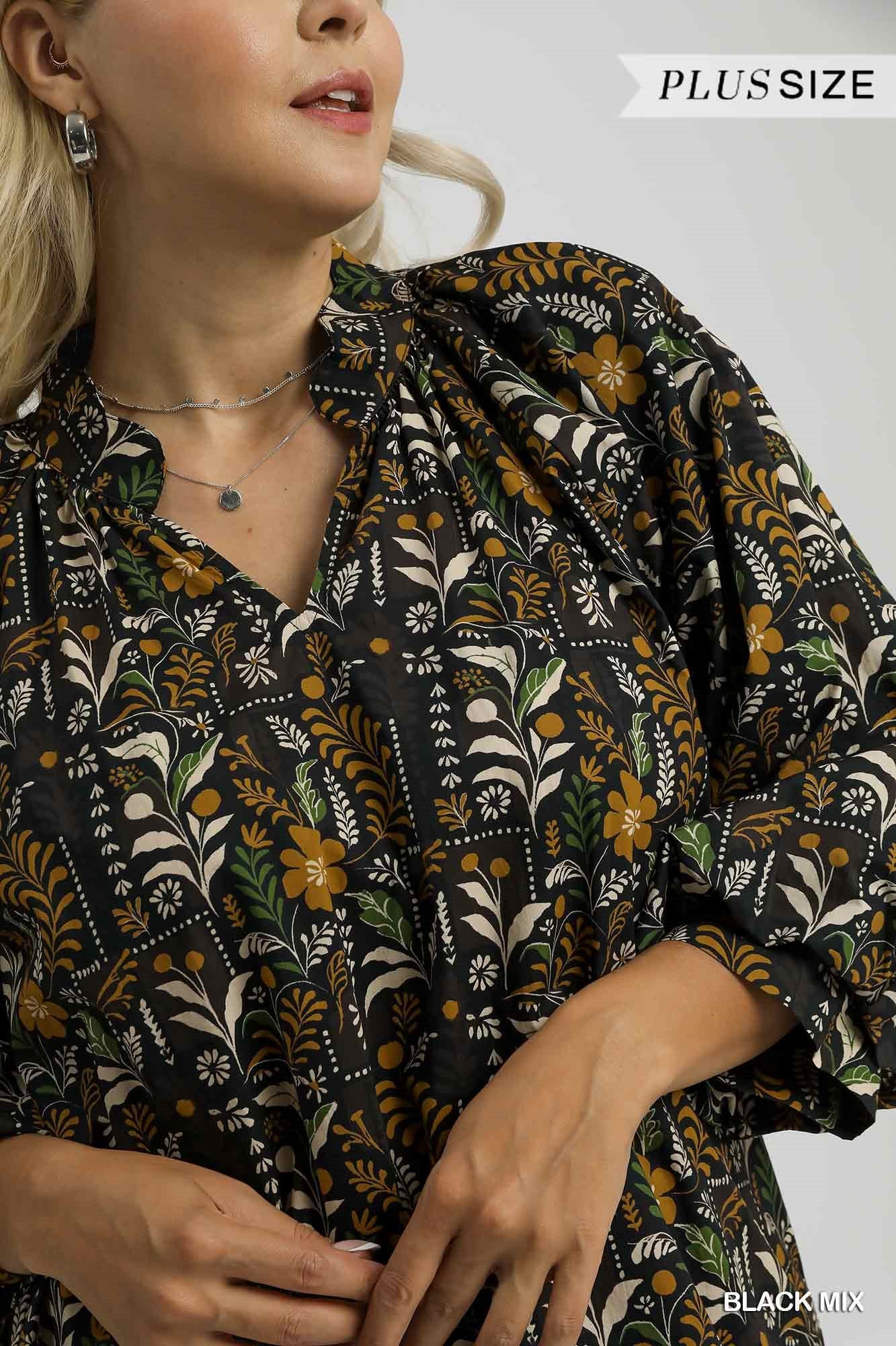  Brianna Printed Blouse, Black Mix | Plus Size