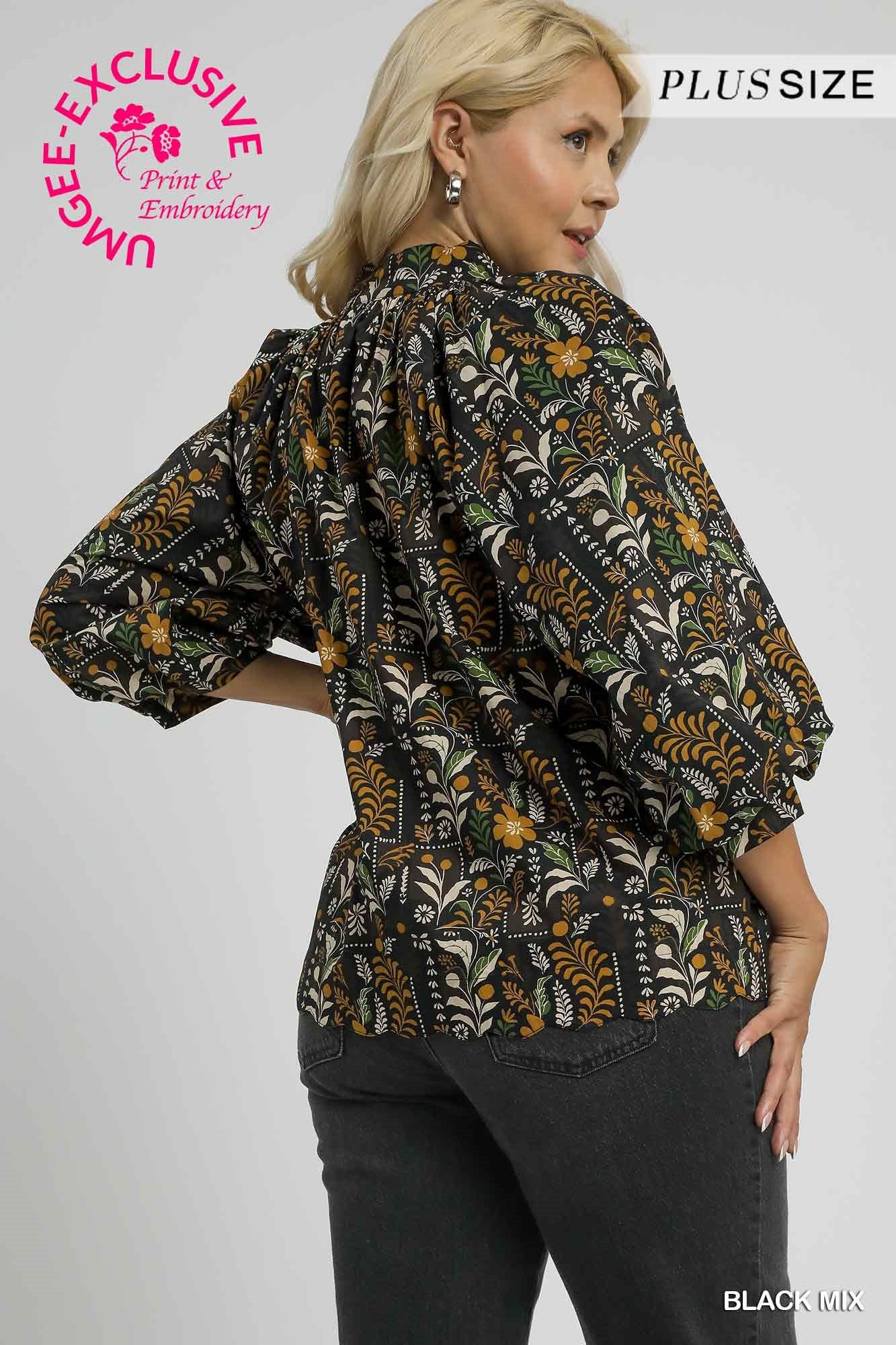 Brianna Printed Blouse, Black Mix | Plus Size