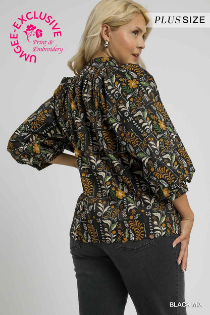  Brianna Printed Blouse, Black Mix | Plus Size