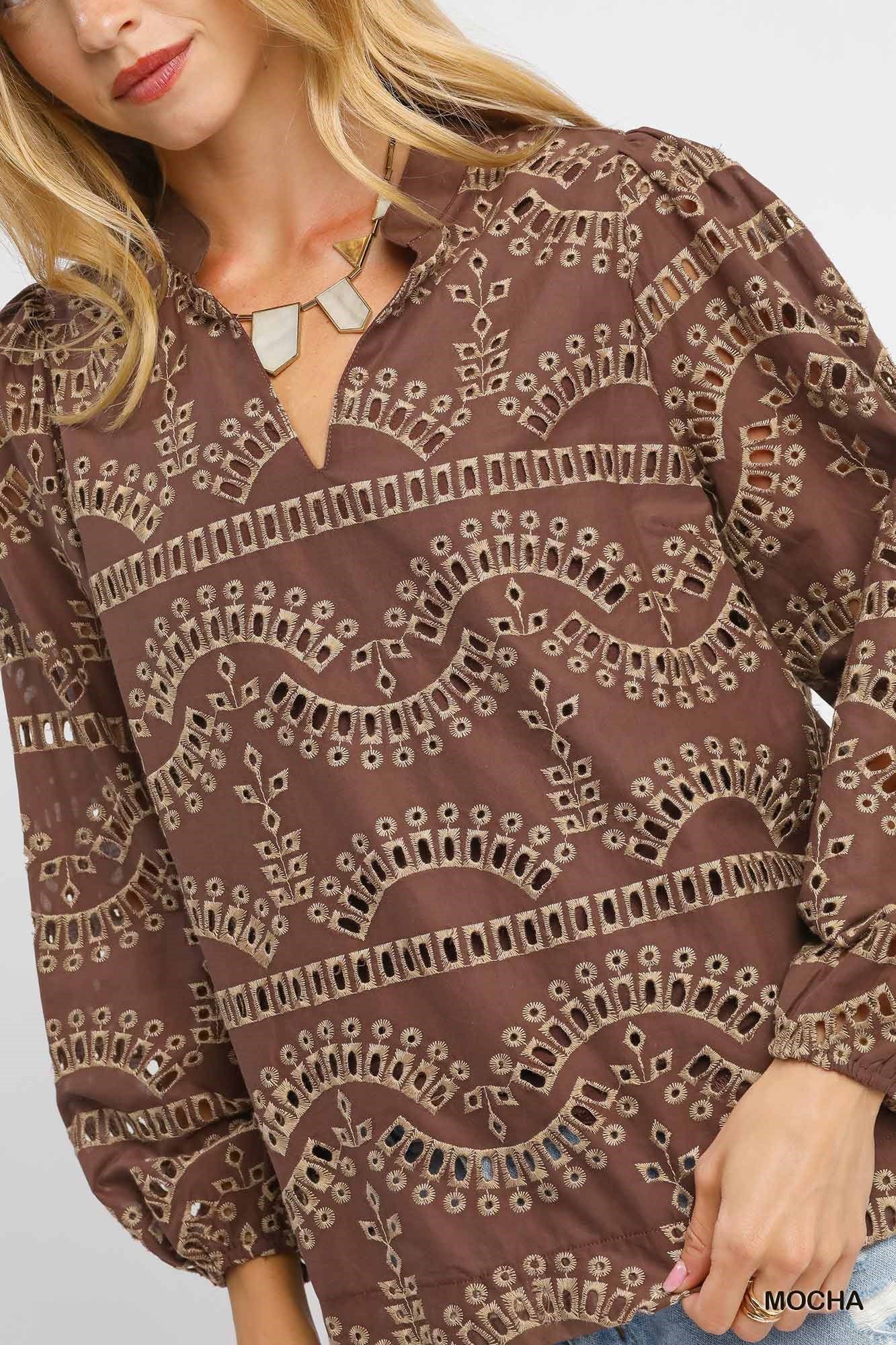  Daphne Eyelet Embroidered Blouse, Mocha