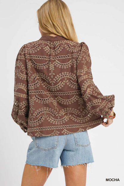  Daphne Eyelet Embroidered Blouse, Mocha