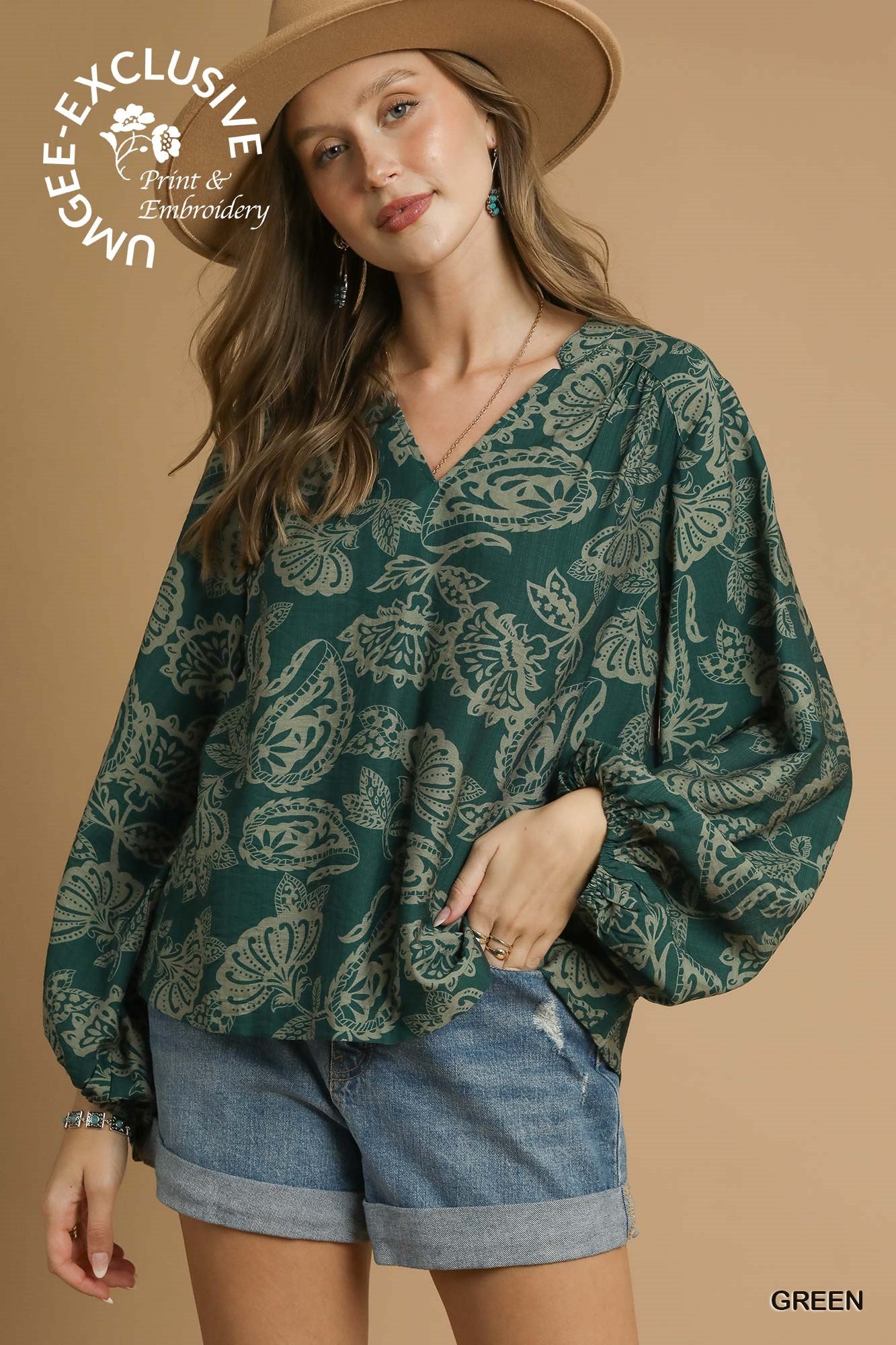  Ariella Balloon Sleeve Blouse, Green