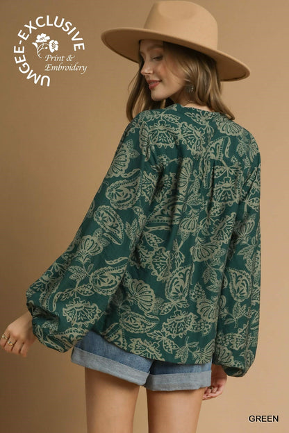  Ariella Balloon Sleeve Blouse, Green