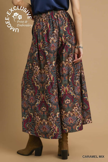  Ariah Printed Elastic Waist Pants, Caramel Mix