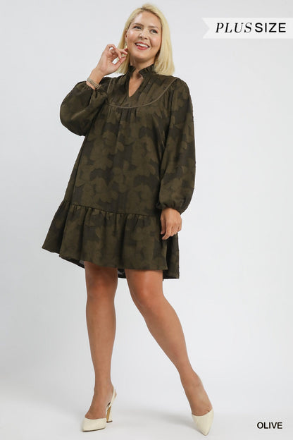  Arlette Jacquard Ruffle Detail Dress, Olive | Plus Size