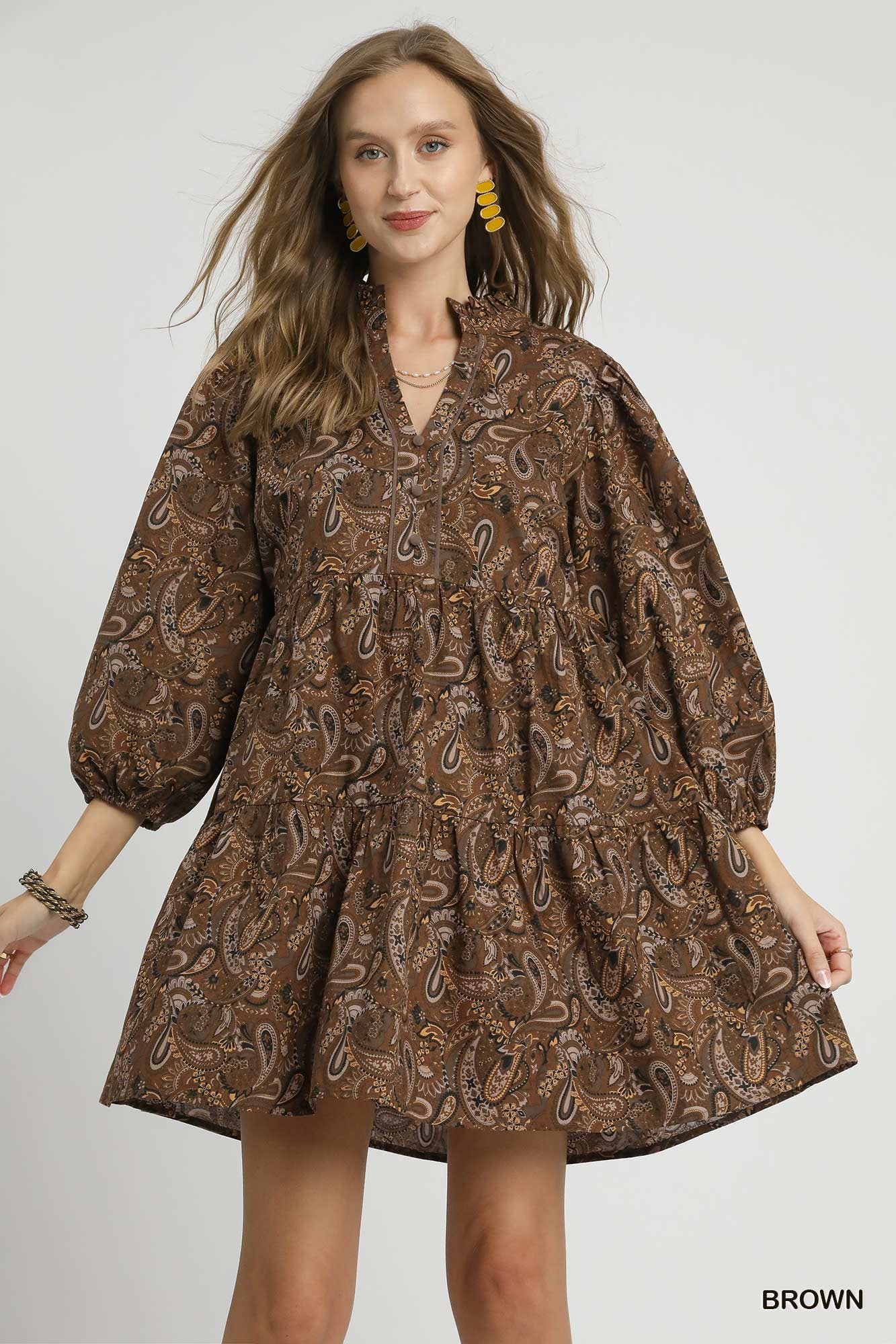  Adaline Paisley Print Mini Dress, Brown