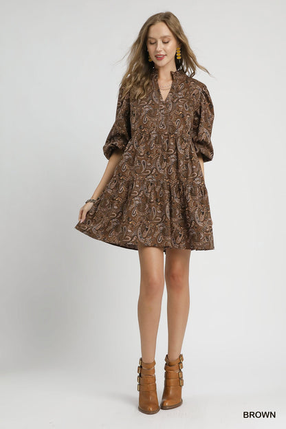  Adaline Paisley Print Mini Dress, Brown