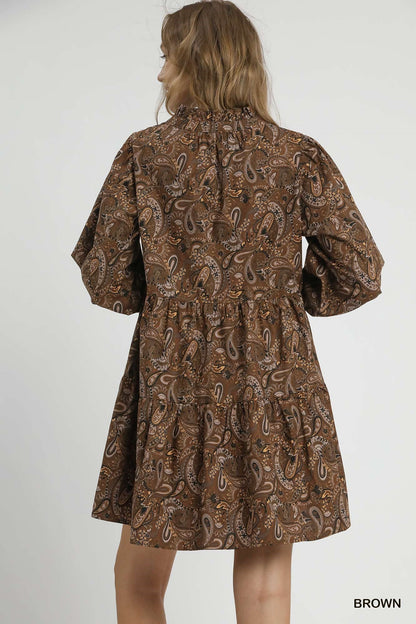  Adaline Paisley Print Mini Dress, Brown