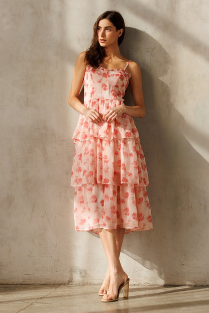  Scottie Tiered Ruffle Dress, Pink Floral