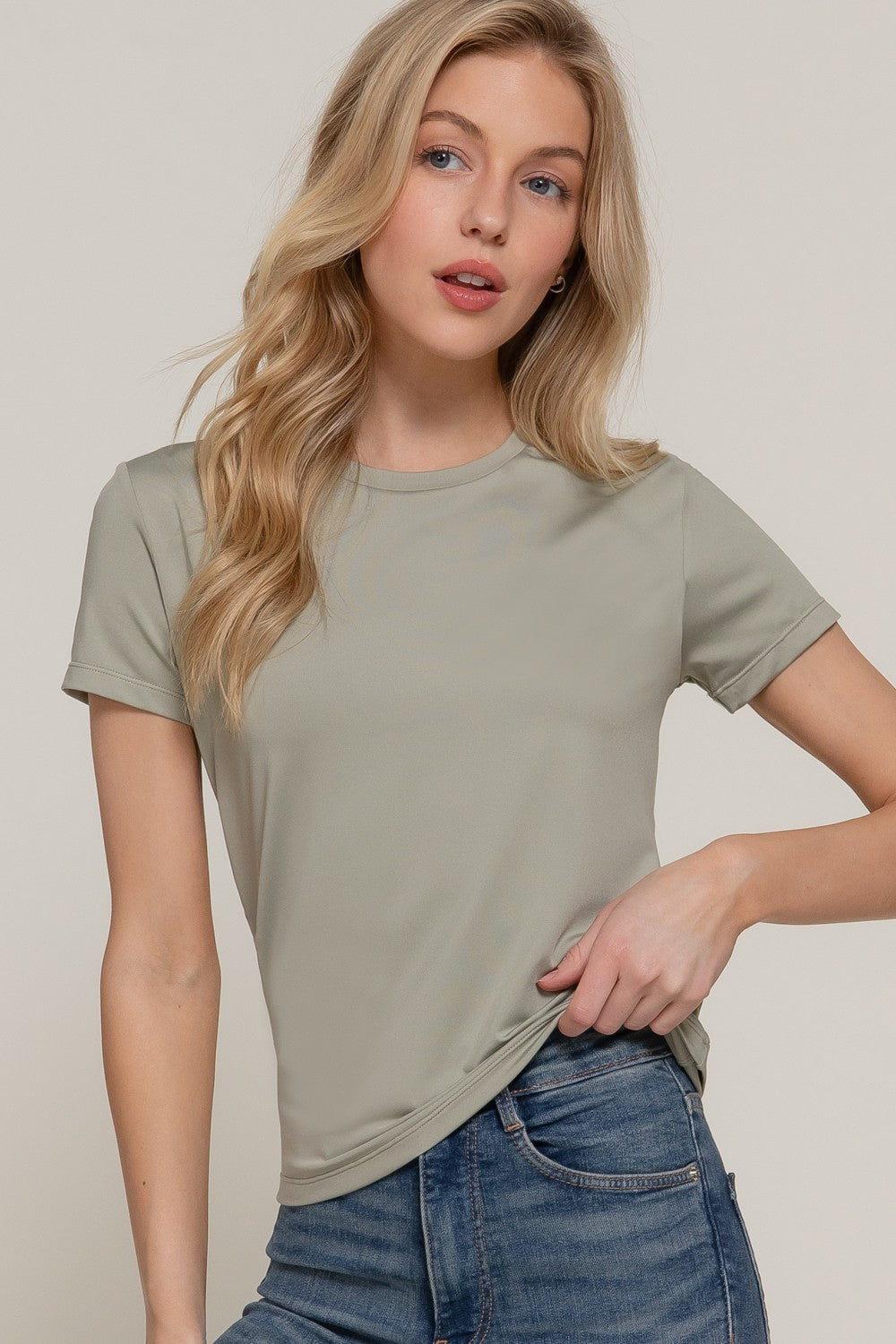  Juno Round Neck ITY Knit Top, Sage