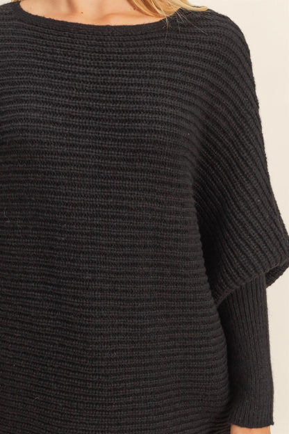  Lily Batwing Boat Neck Sweater, Black