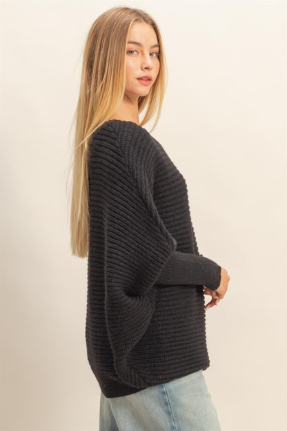 Lily Batwing Boat Neck Sweater, Black