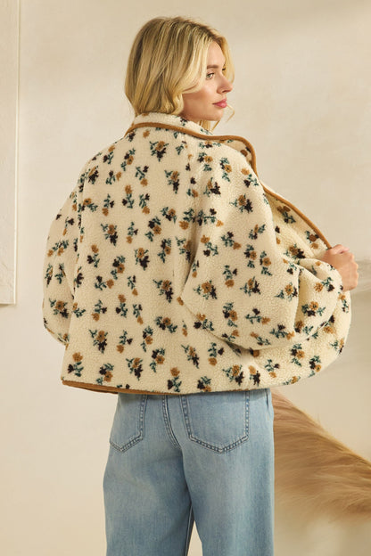  Flora Printed Sherpa Jacket, Brown