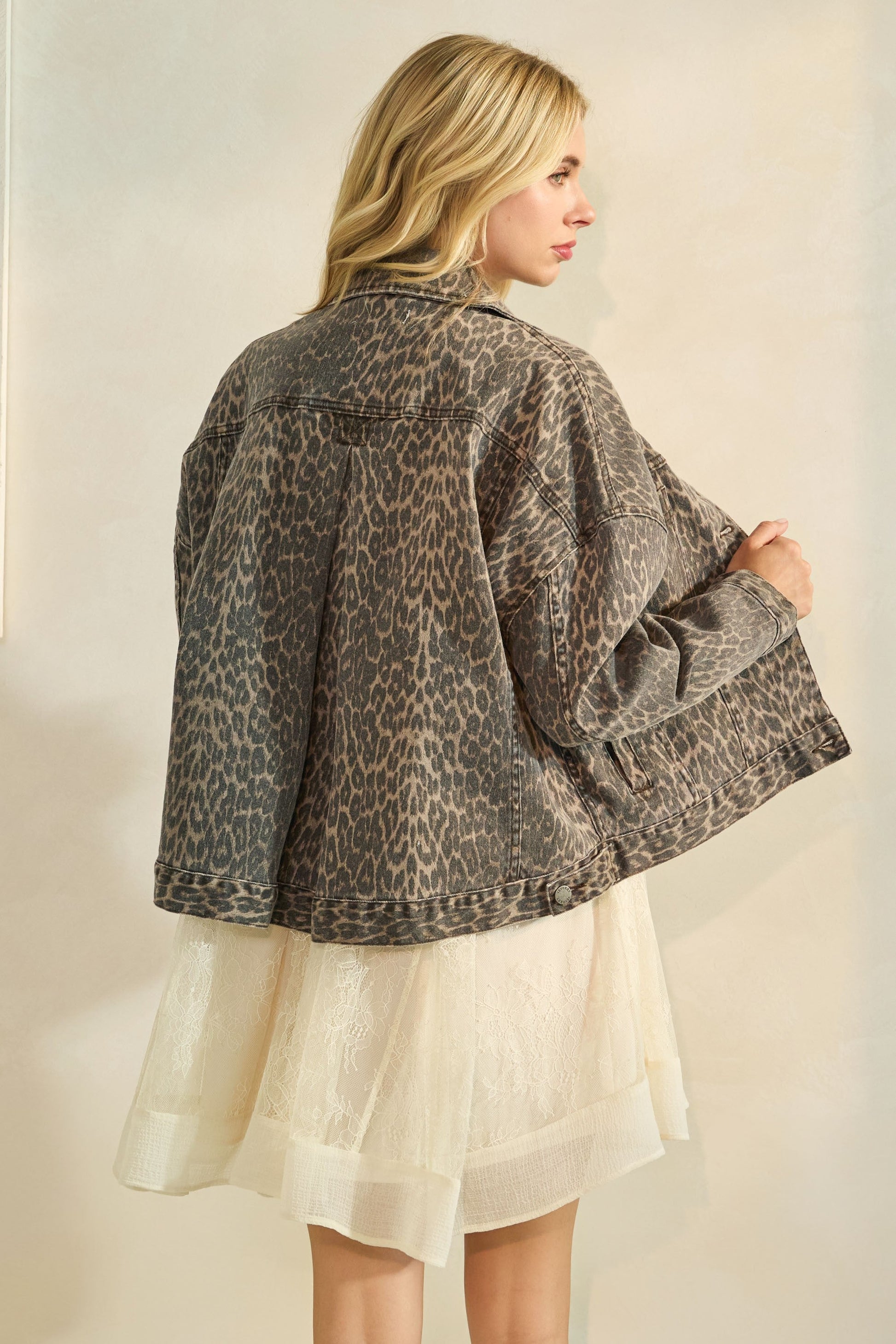  Lorna Leopard Print Denim Jacket, Leopard