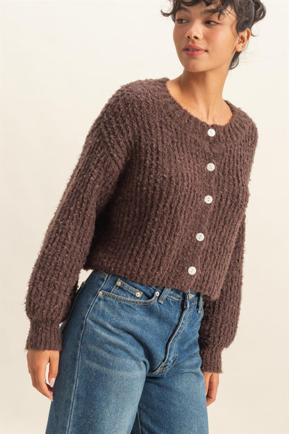  Emberly Fluffy Knit Cardigan, Chestnut