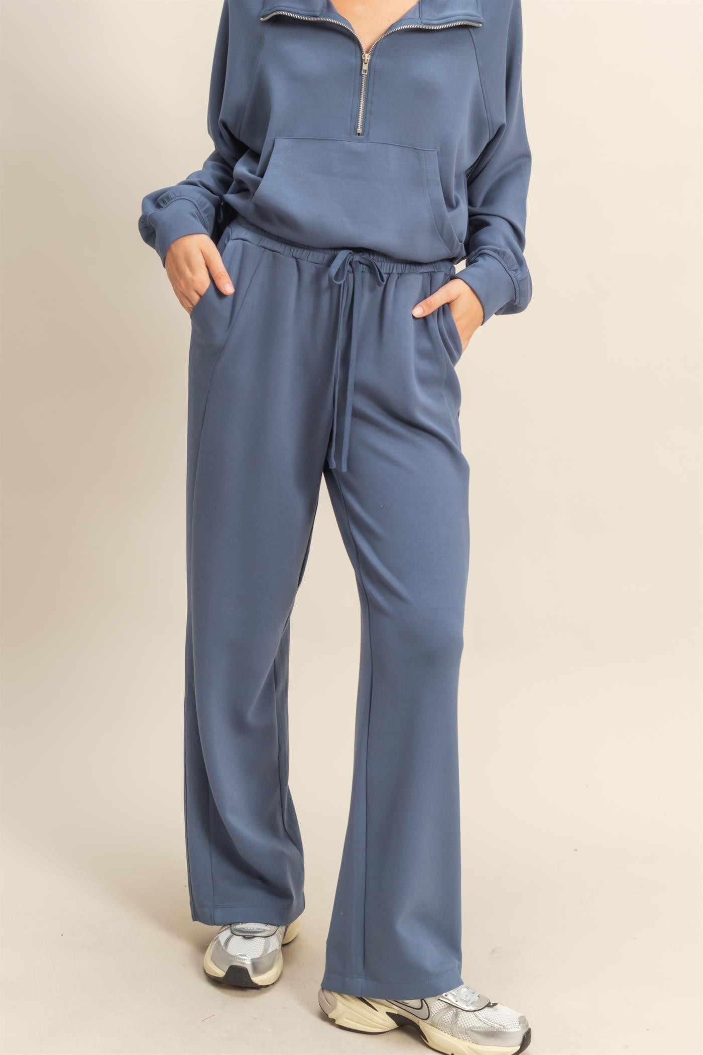  Sloane Wide Leg Knit Pants, Dusty Navy
