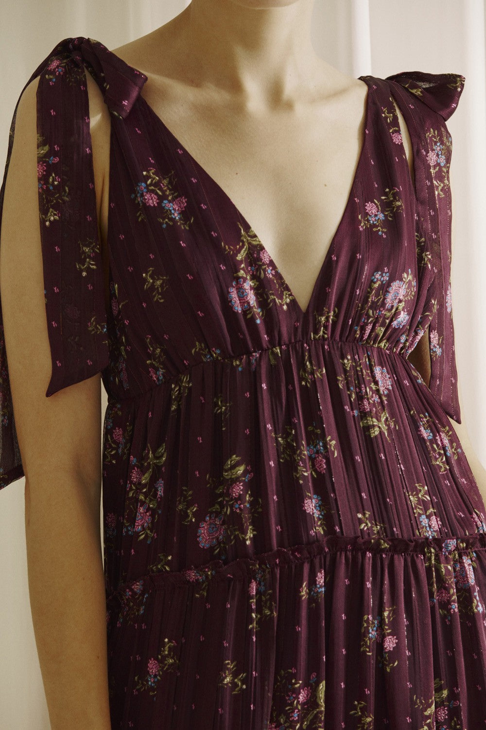  Gigi Tie Strap Printed Maxi Dress, Plum Multi Floral