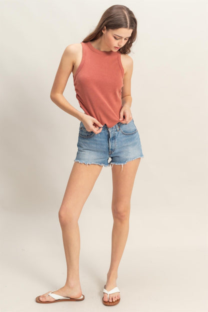  Taytum Mineral Washed Ruched Tank, Brick