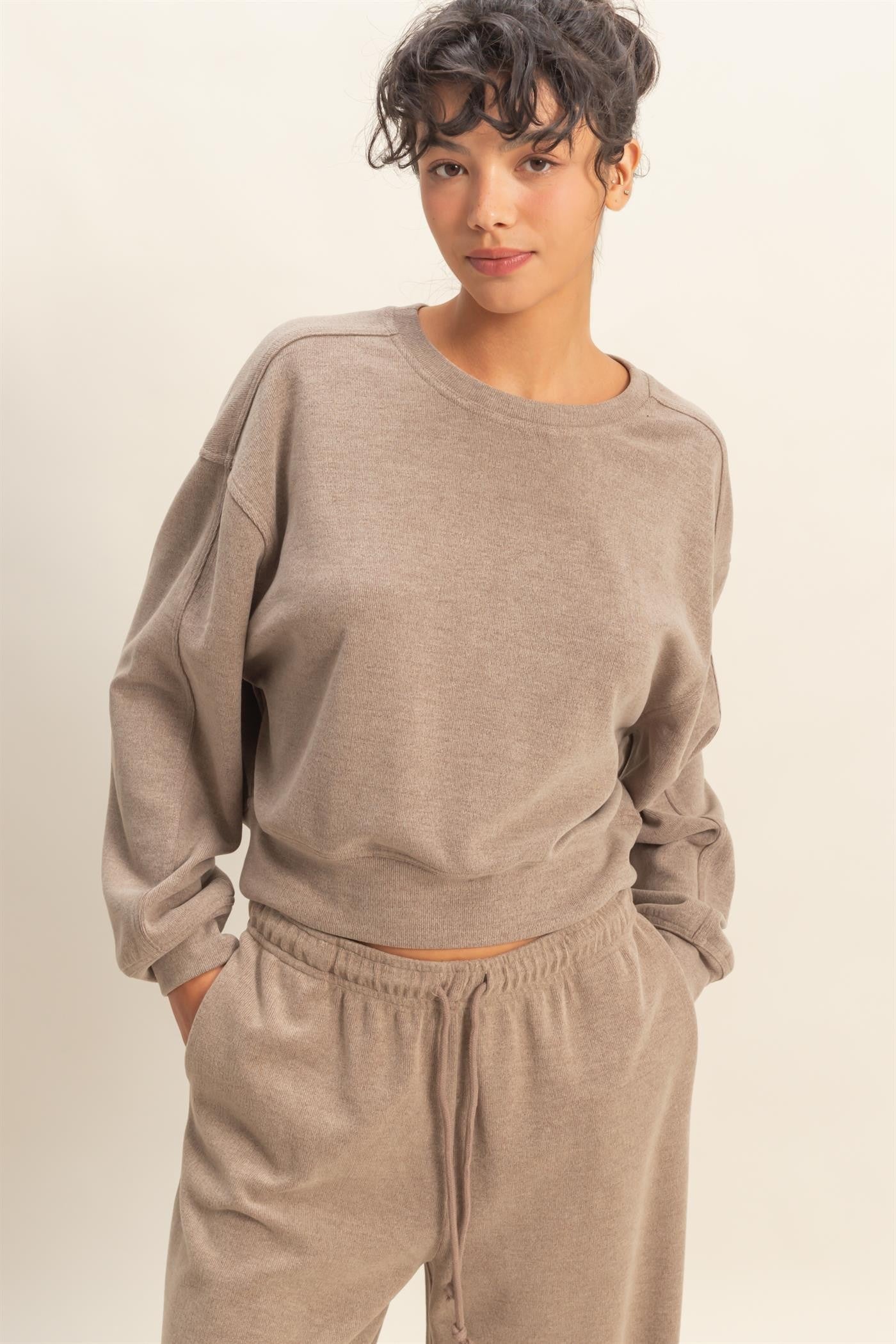  Kinsley Soft Ribbed Sweatshirt, Dusty Mocha