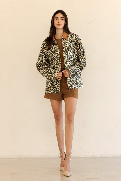  Rooney Printed Denim Jacket, Leopard