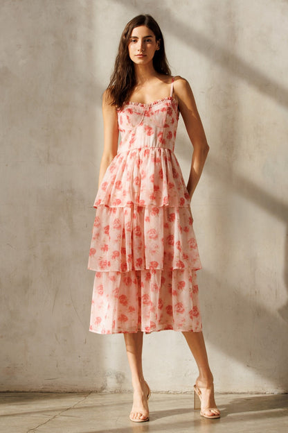  Scottie Tiered Ruffle Dress, Pink Floral