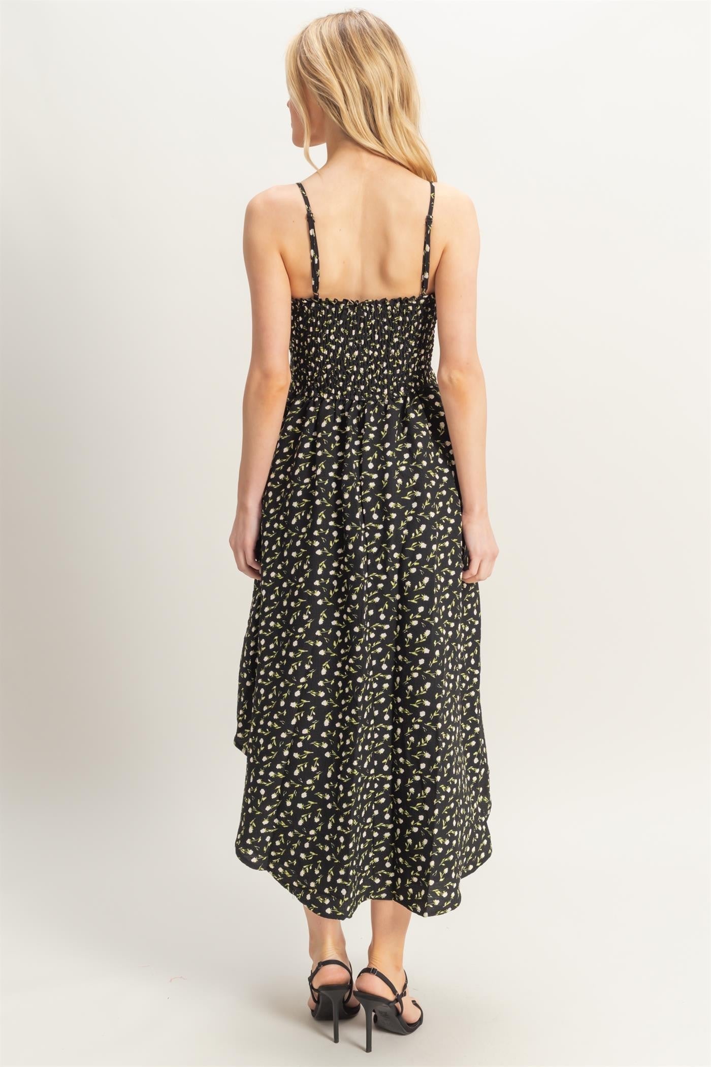  Halle Ditsy Floral Sleeveless Midi Dress, Black