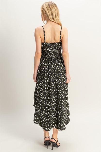  Halle Ditsy Floral Sleeveless Midi Dress, Black