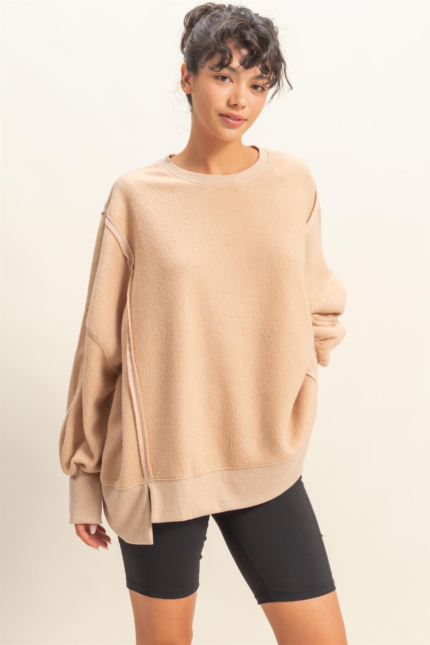  Millie Oversized Crewneck Sweatshirt, Dark Taupe