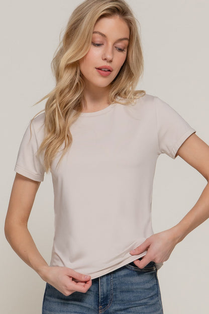  Juno Round Neck ITY Knit Top, Light Taupe