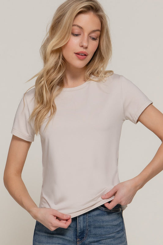  Juno Round Neck ITY Knit Top, Light Taupe