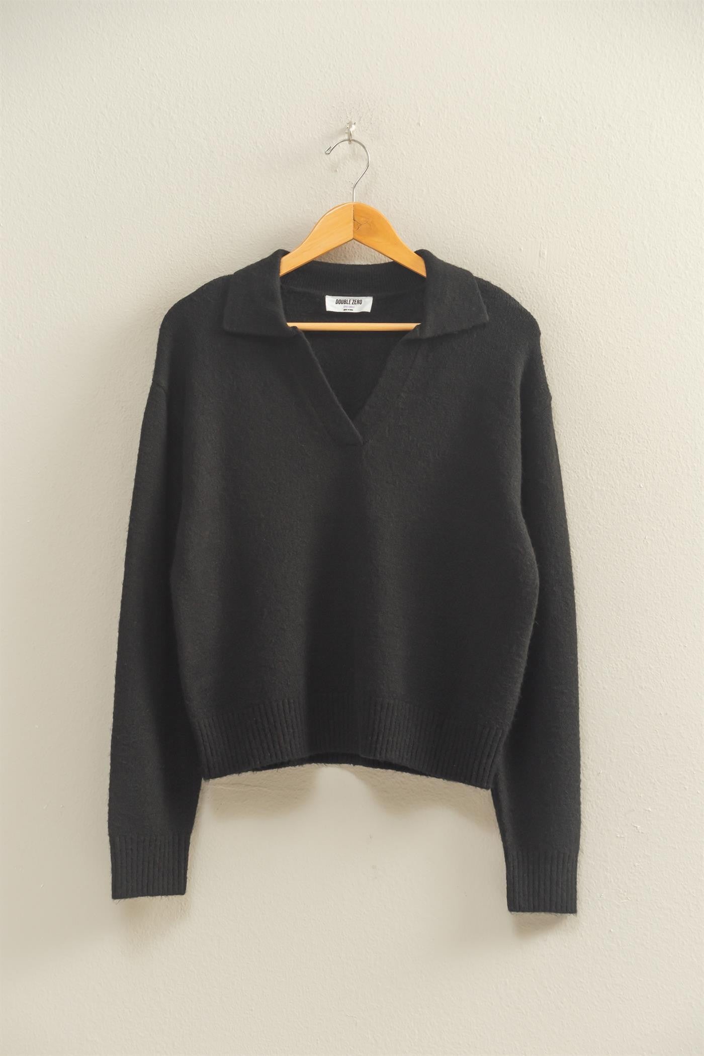  Luna Collared V-Neck Sweater, Black