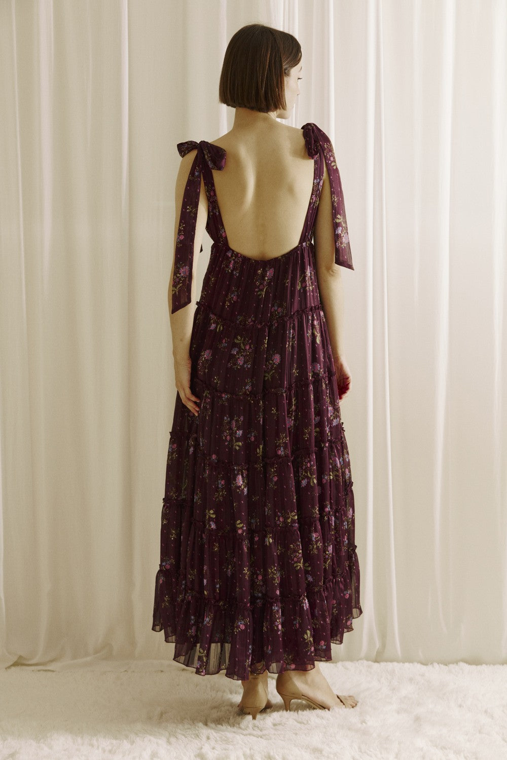  Gigi Tie Strap Printed Maxi Dress, Plum Multi Floral