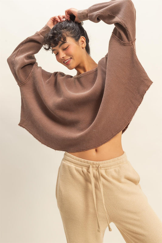  Marlowe Boat Neck Raw Edge Top, Chestnut
